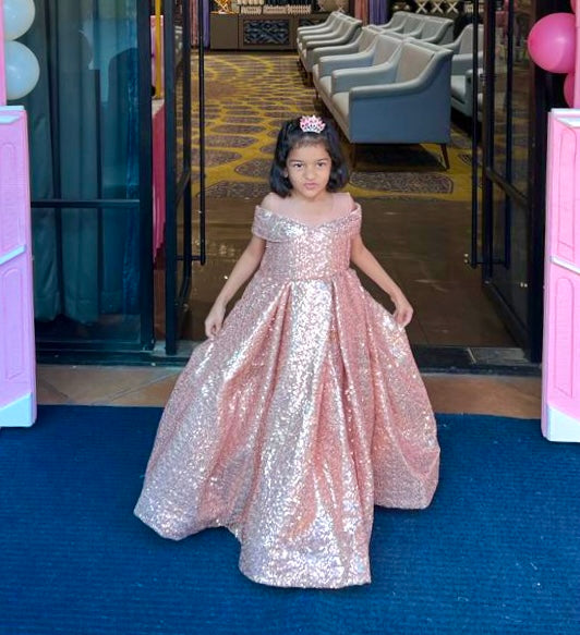 Princess rose gold sequin Gown For Mother Or Daughter (1 Pc) Kulreeti Princess rose gold sequin Gown For Mother Or Daughter (1 Pc) Kulreeti