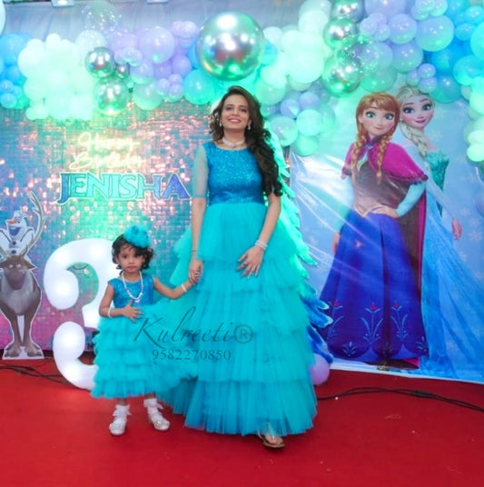 Frozen theme blue Multi Layer Twinning For Mother & Daughter (2 Pcs Combo)