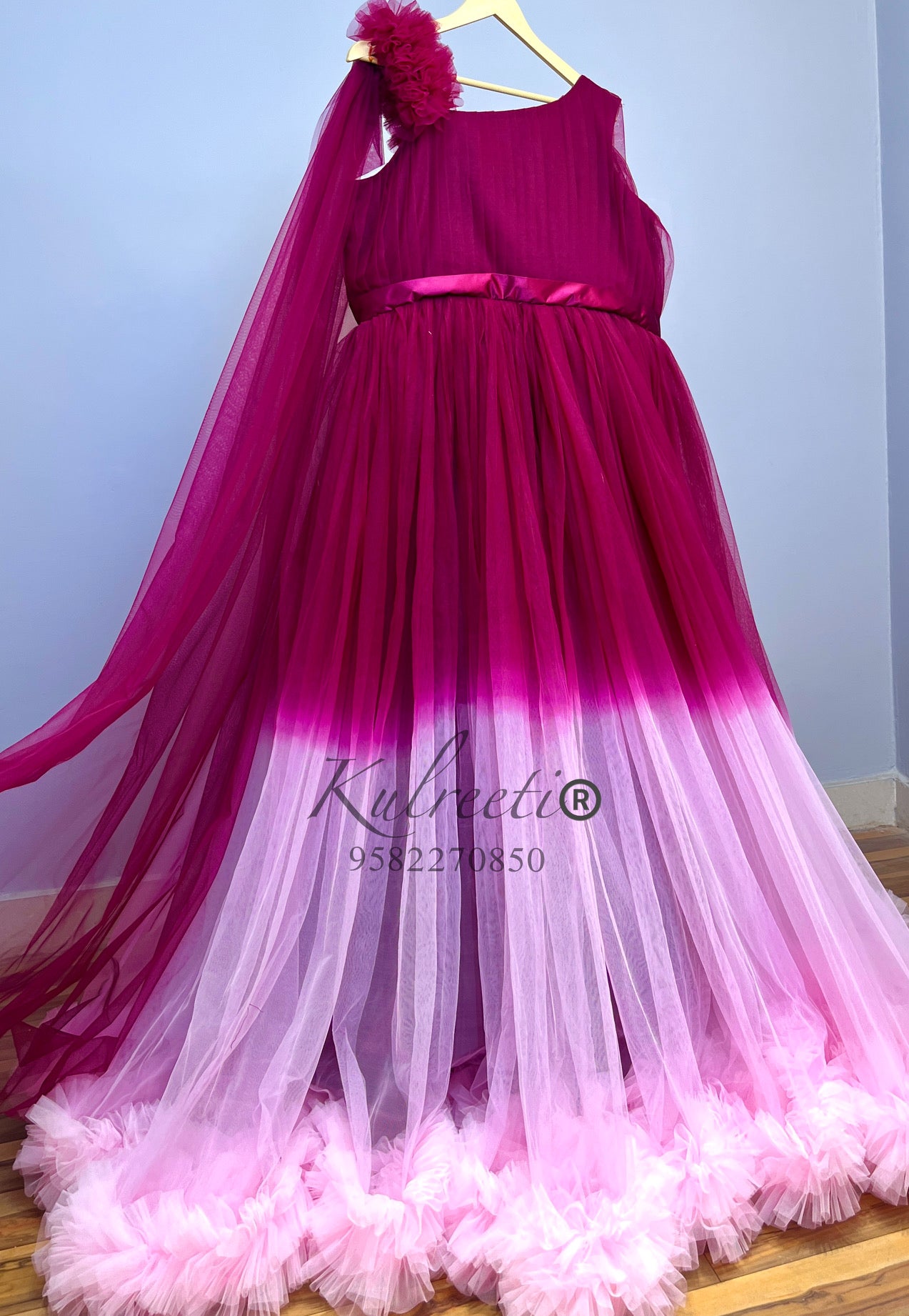 wine lavender Long Frill Gown For Maternity /Pre-wedding shoot