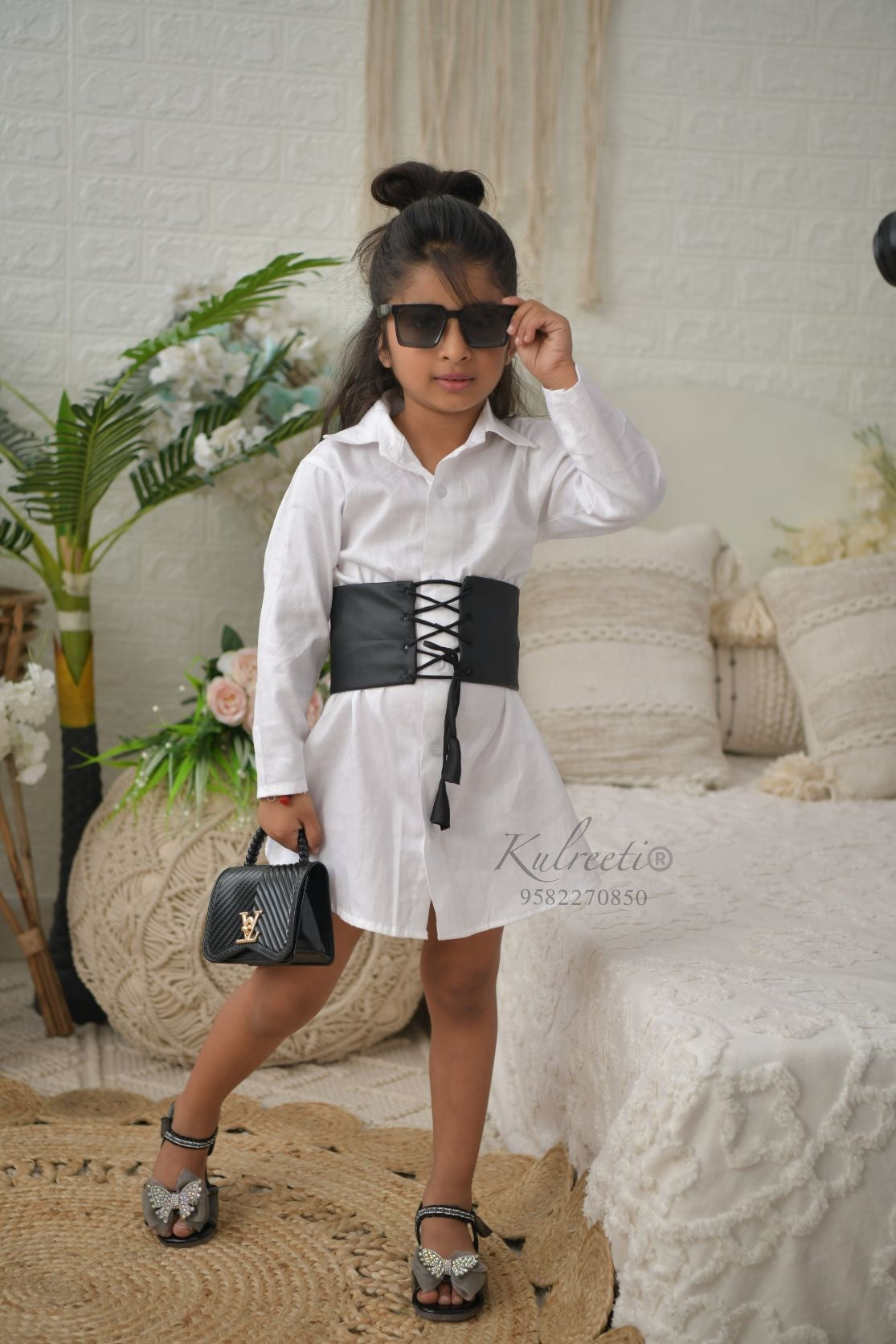 Casual Cotton Dress With Black Faux Leather Belt