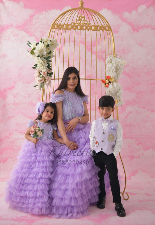 Lavender Gown with Frill Twinning for Mother & Daughter