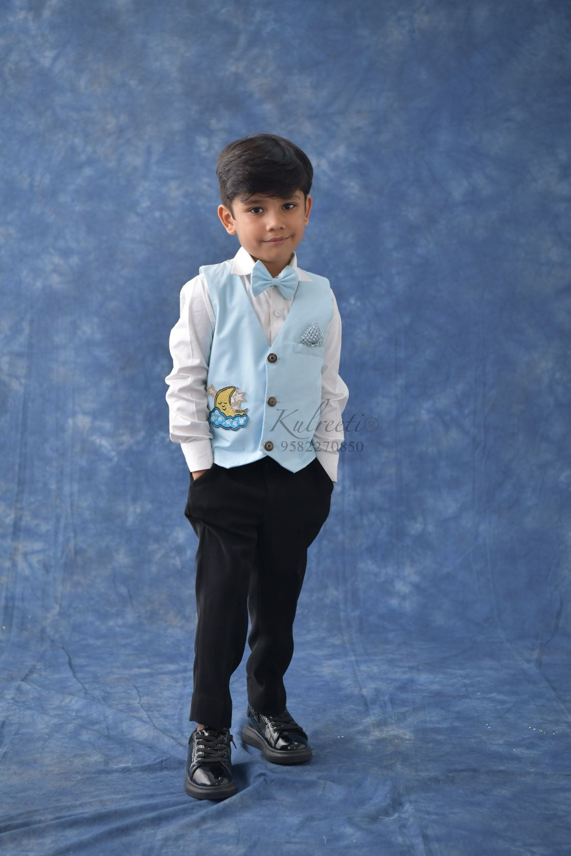 Powder Blue Boys Waistcoat set with Shirt and Trouser