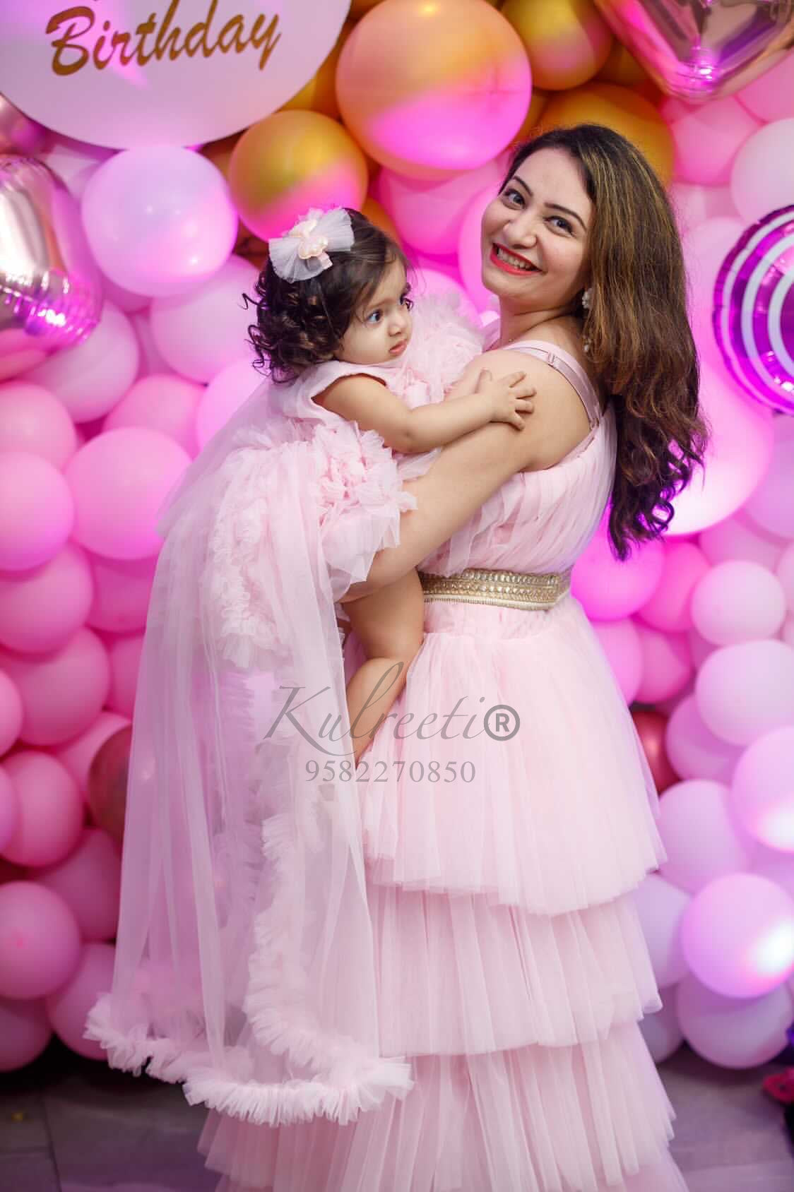 Birthday Dress Matching Outfits For Mother And Baby Girl Pink