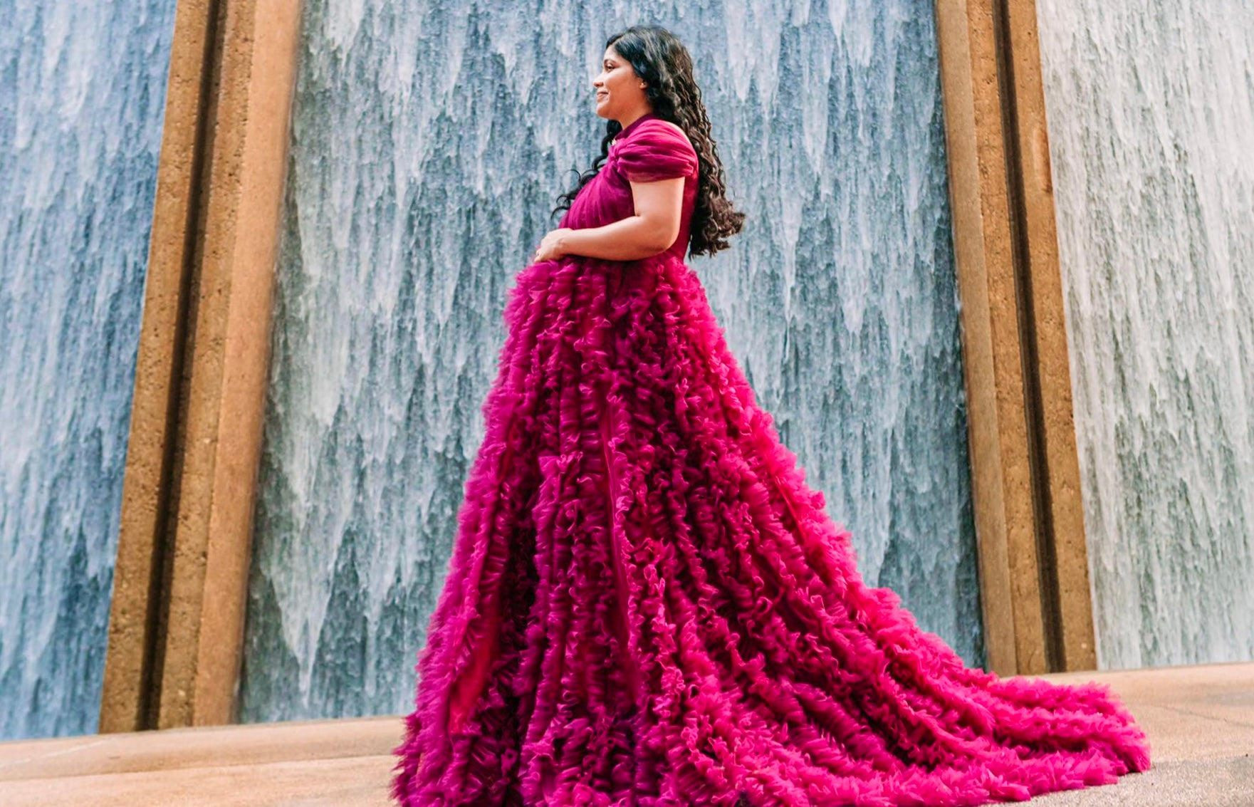 LUXE~Wine Long Frill Gown For Maternity /Pre-wedding shoot – Kulreeti®