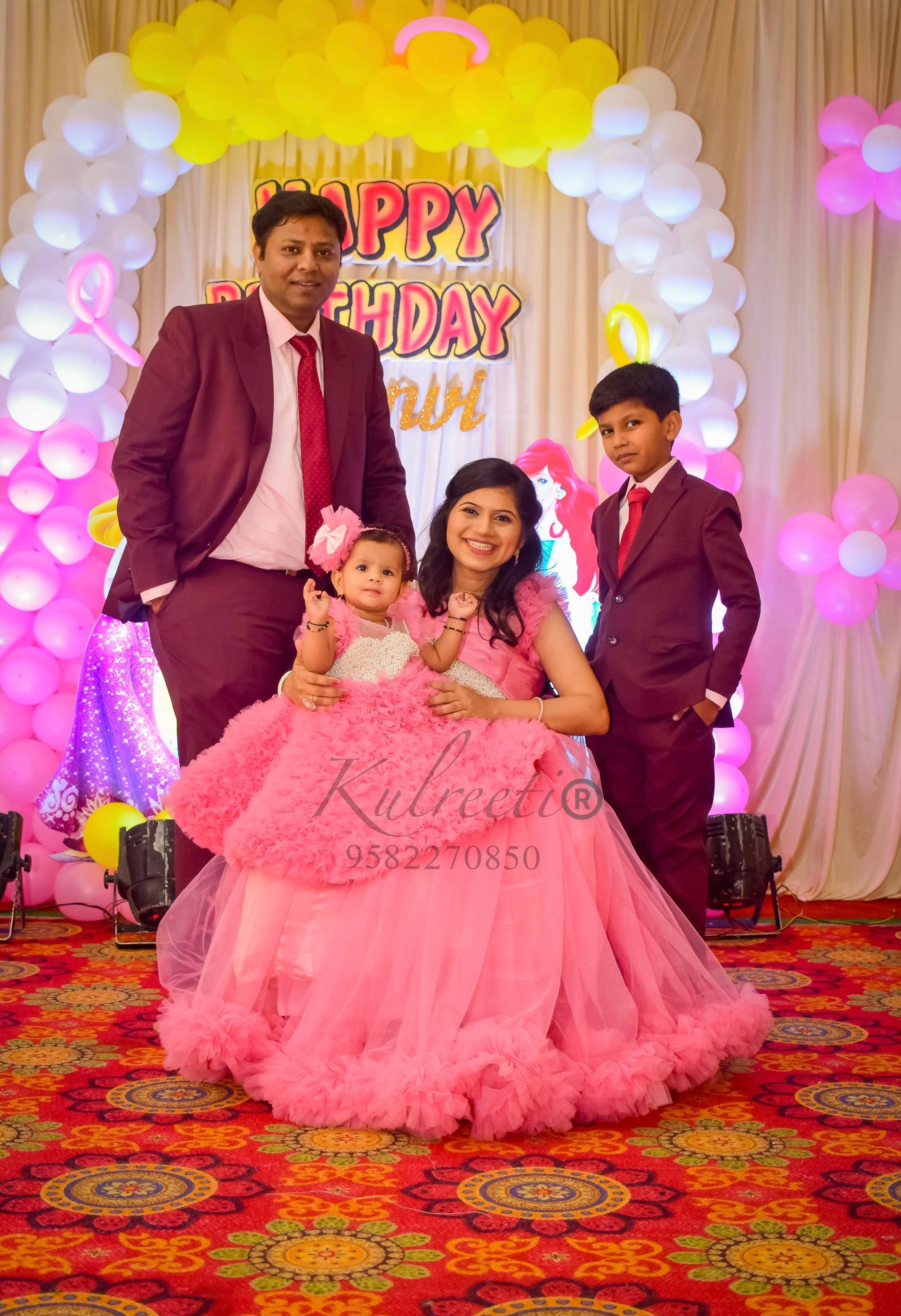 Pink Gown With Pearl Hand Embroidery For Mother & Full Flair Frills Go –  Kulreeti®