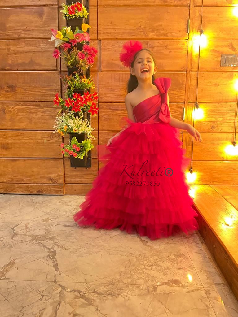 Hot Pink Frill Gown With Side Bow – Kulreeti®