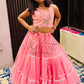 Onion pink net frill embroidered blouse with unique style lehenga