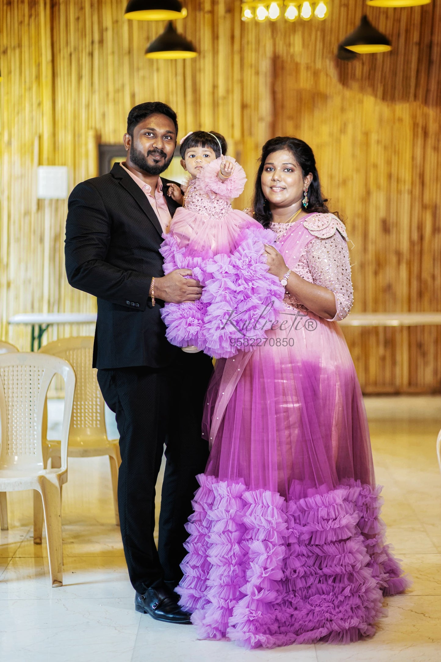Peach lavender gown with flower detailing Twinning for Mother & Daughter