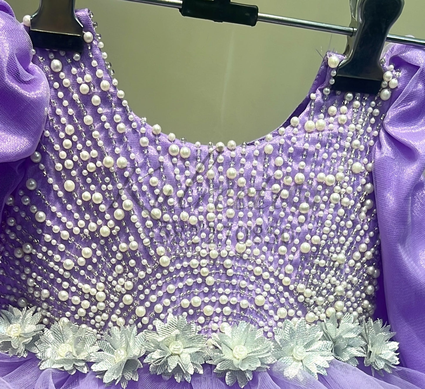 Lavender pearl hand embroidered gown with flower detailing Twinning for Mother & Daughter