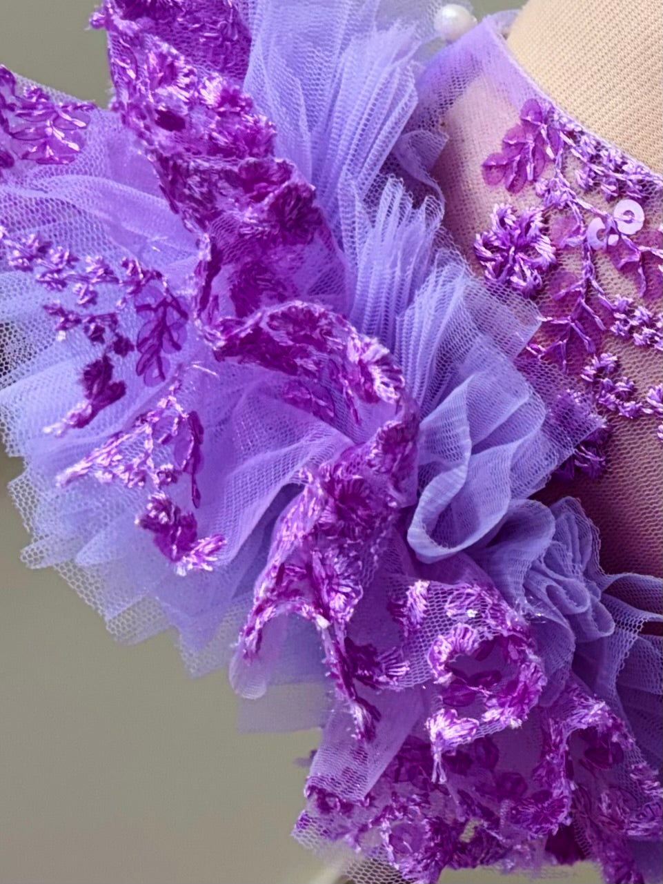Lavender pink waterfall frill Theme Gown
