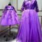 Lavender flower pattern top gown Twinning For Mother & Daughter (2 Pcs Combo)