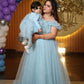 Powder blue bottom  frill Ball gown Twinning For Mother & Daughter (2 Pcs Combo)