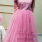 Onion Pink sequin pearl Gown trail  and wings  Twinning For Mother & Daughter