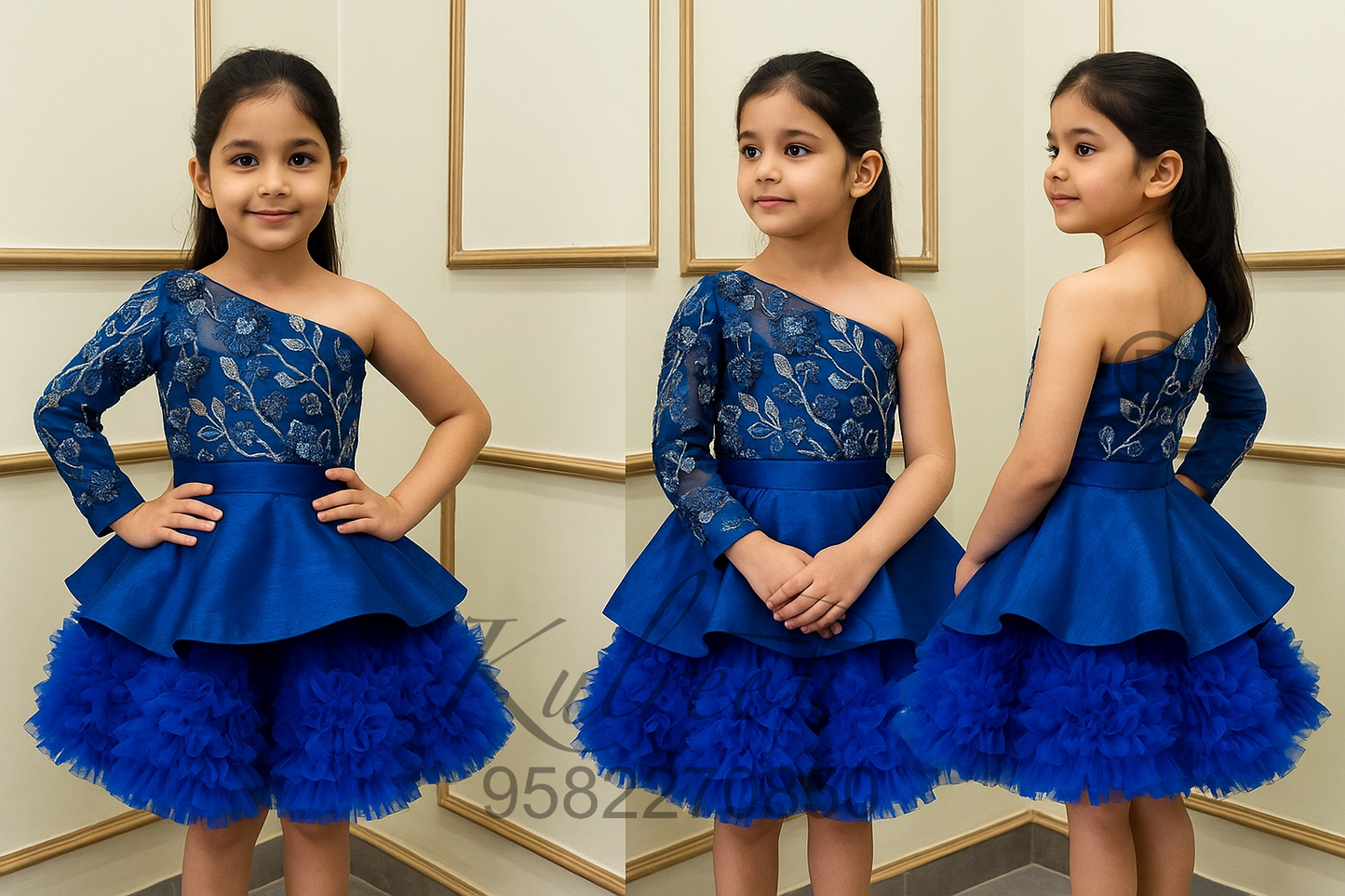 Navy blue embroidered fabric Dress