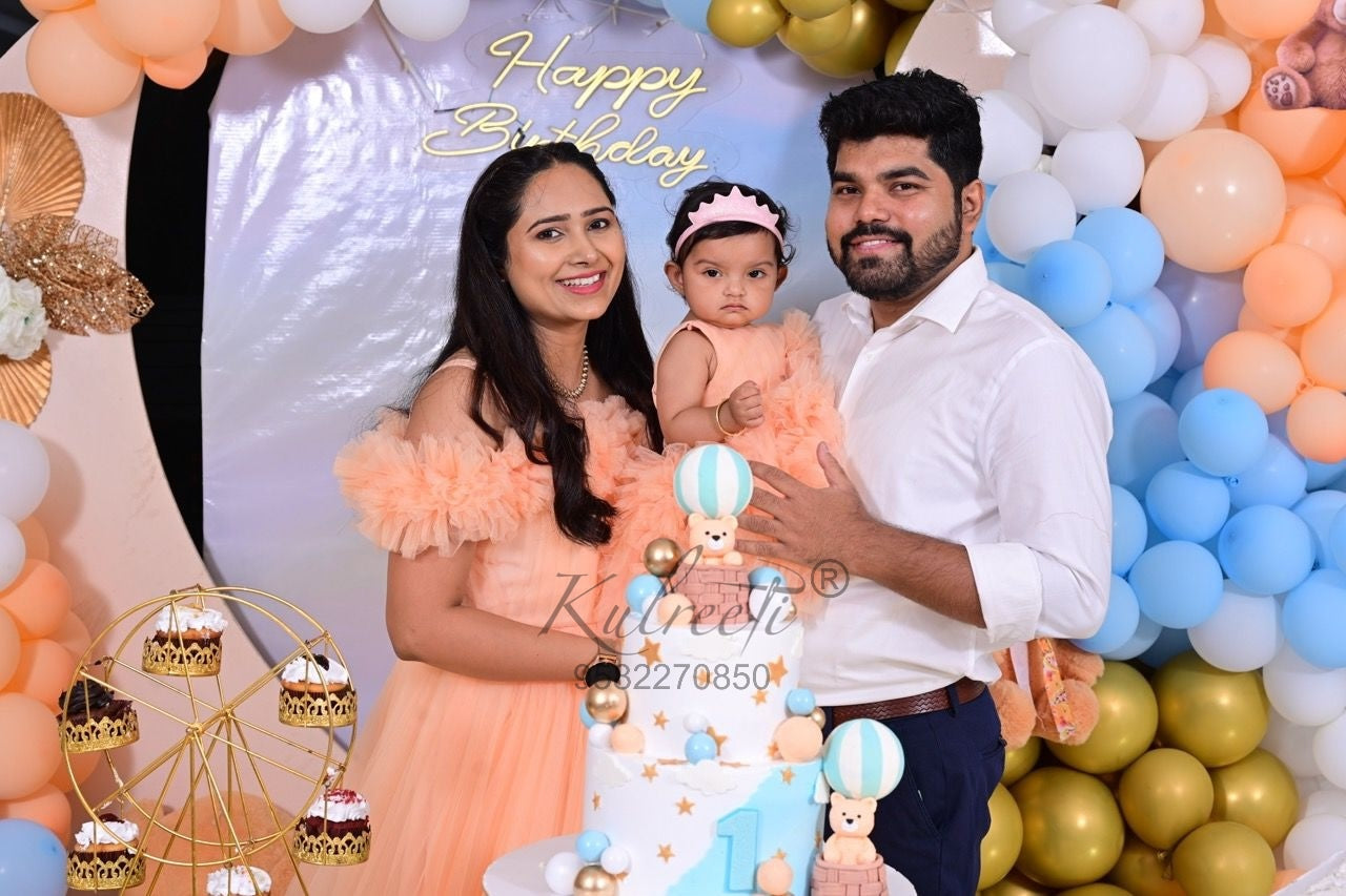Peach flary theme gown Twinning for Mother and Daughter (2 Pcs Combo)