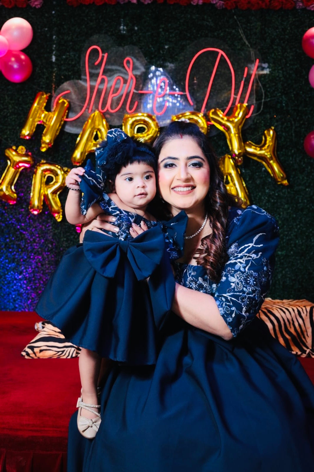 Navy blue embrodiered top and heavy imported fsbric for bottom Twinning For Mother & Daughter