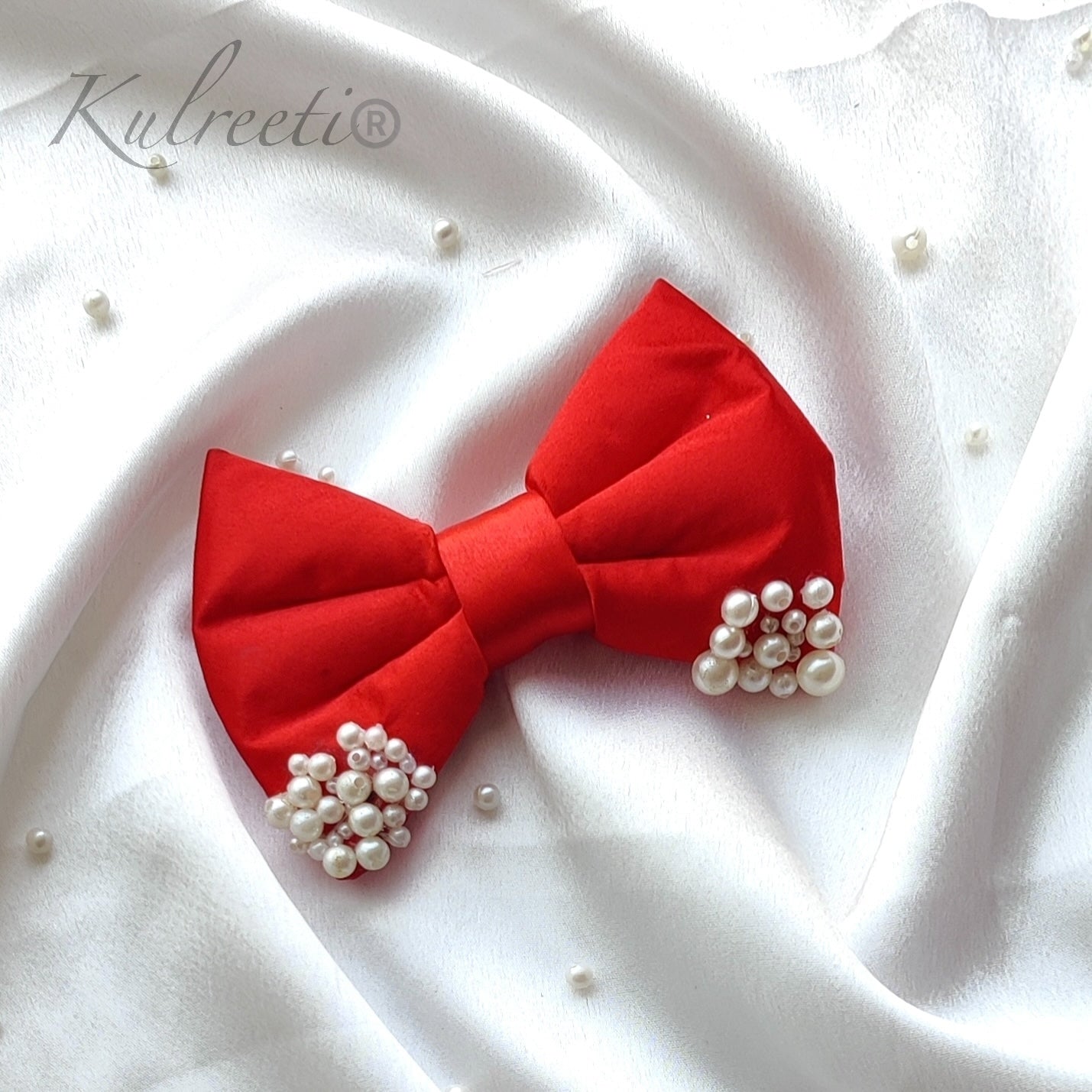 SATIN WITH PEARL DETAILING HAIR BOW ACCESSORY