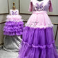 Pink lavender butterfly embroidered gown Twinning For Mother & Daughter (2 Pcs Combo)