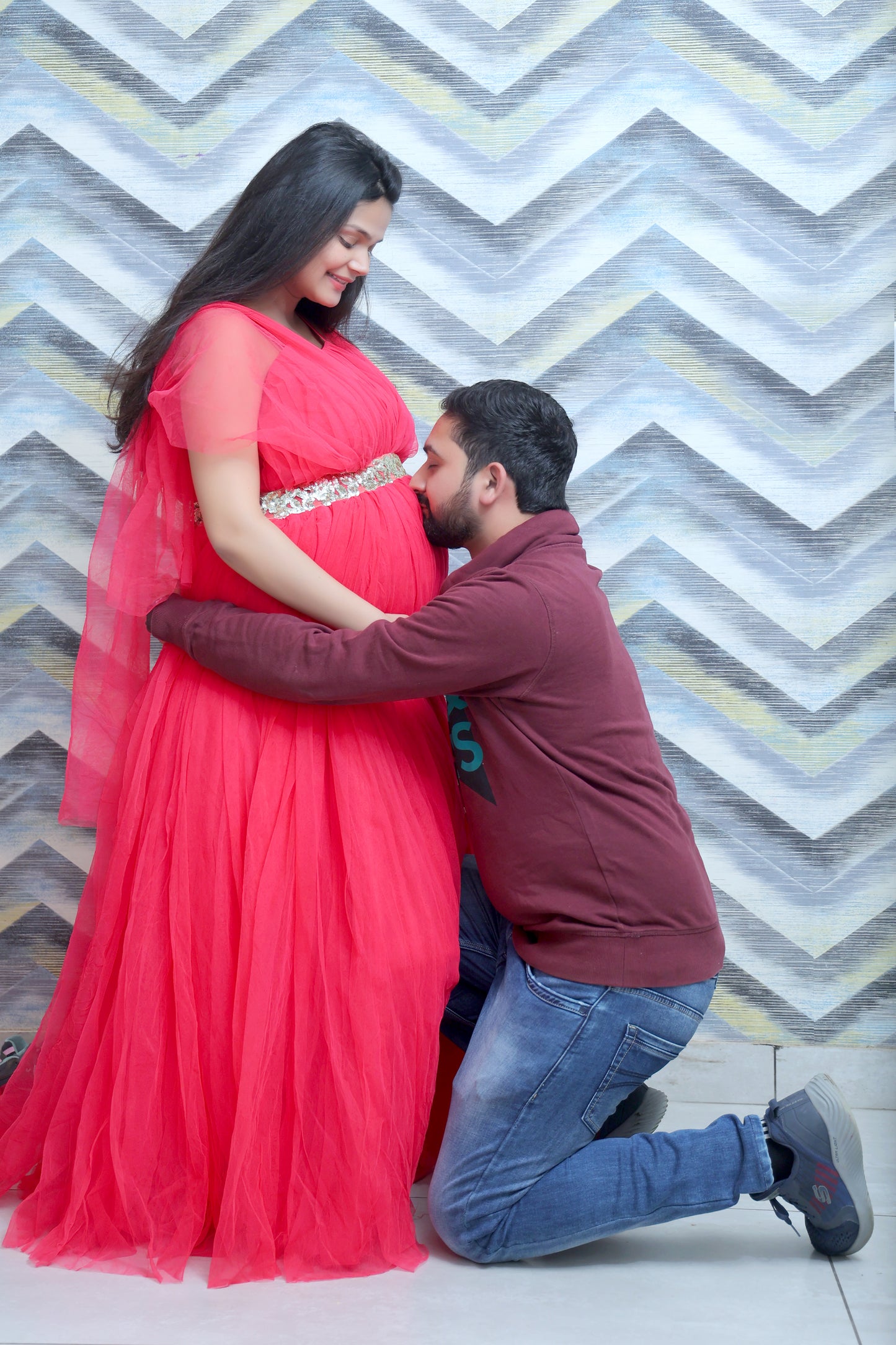 Pink Long Frill Gown For Maternity /Pre-wedding shoot