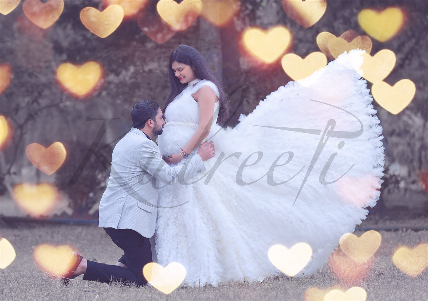 White Long Frill Gown For Maternity /Pre-wedding shoot