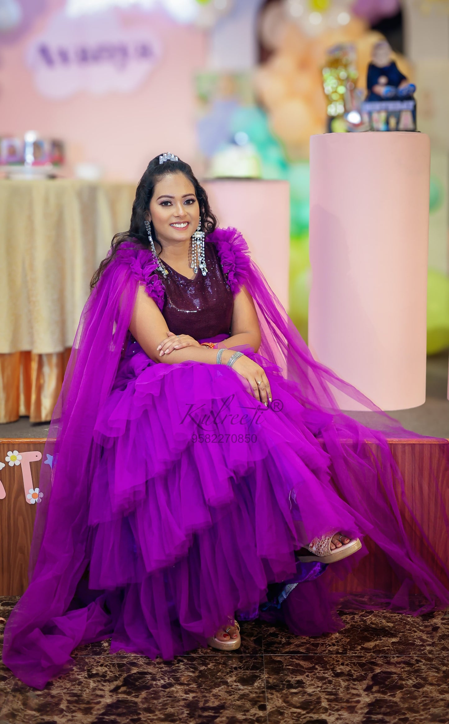 Purple sequin gown Twinning For Mother & Daughter (2 Pcs Combo)