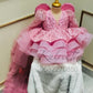 Onion Pink sequin pearl Gown trail  and wings  Twinning For Mother & Daughter