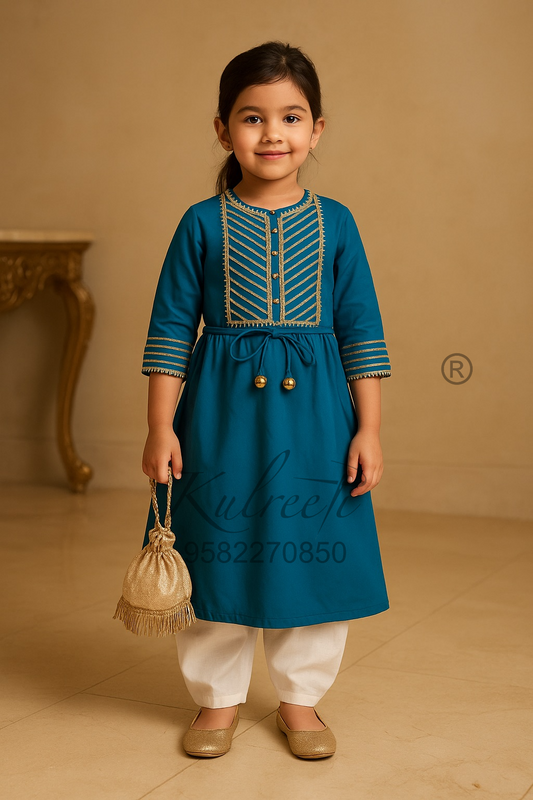 Blue cotton tulip pant kurta Set