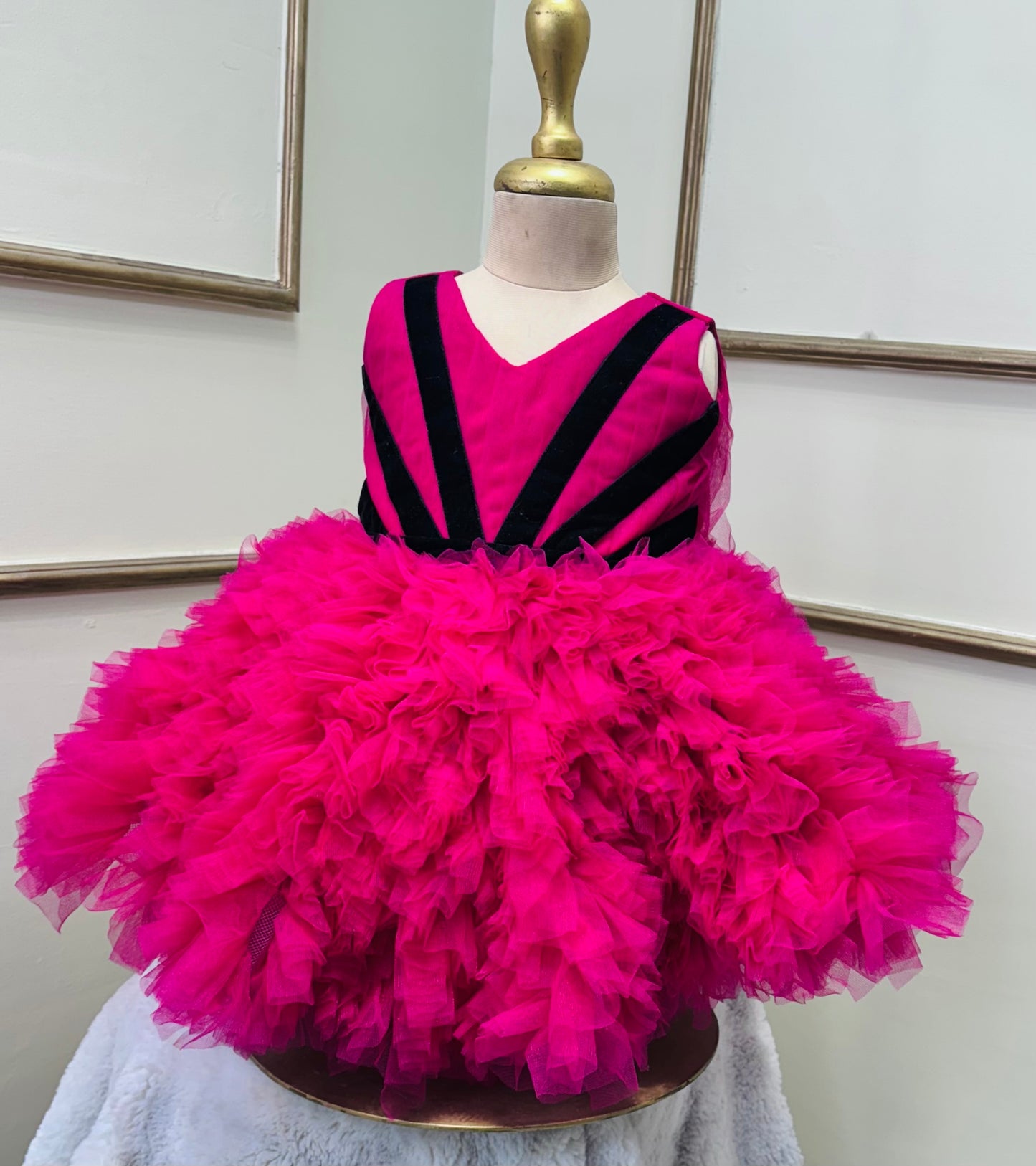 Hot pink black detailing dress