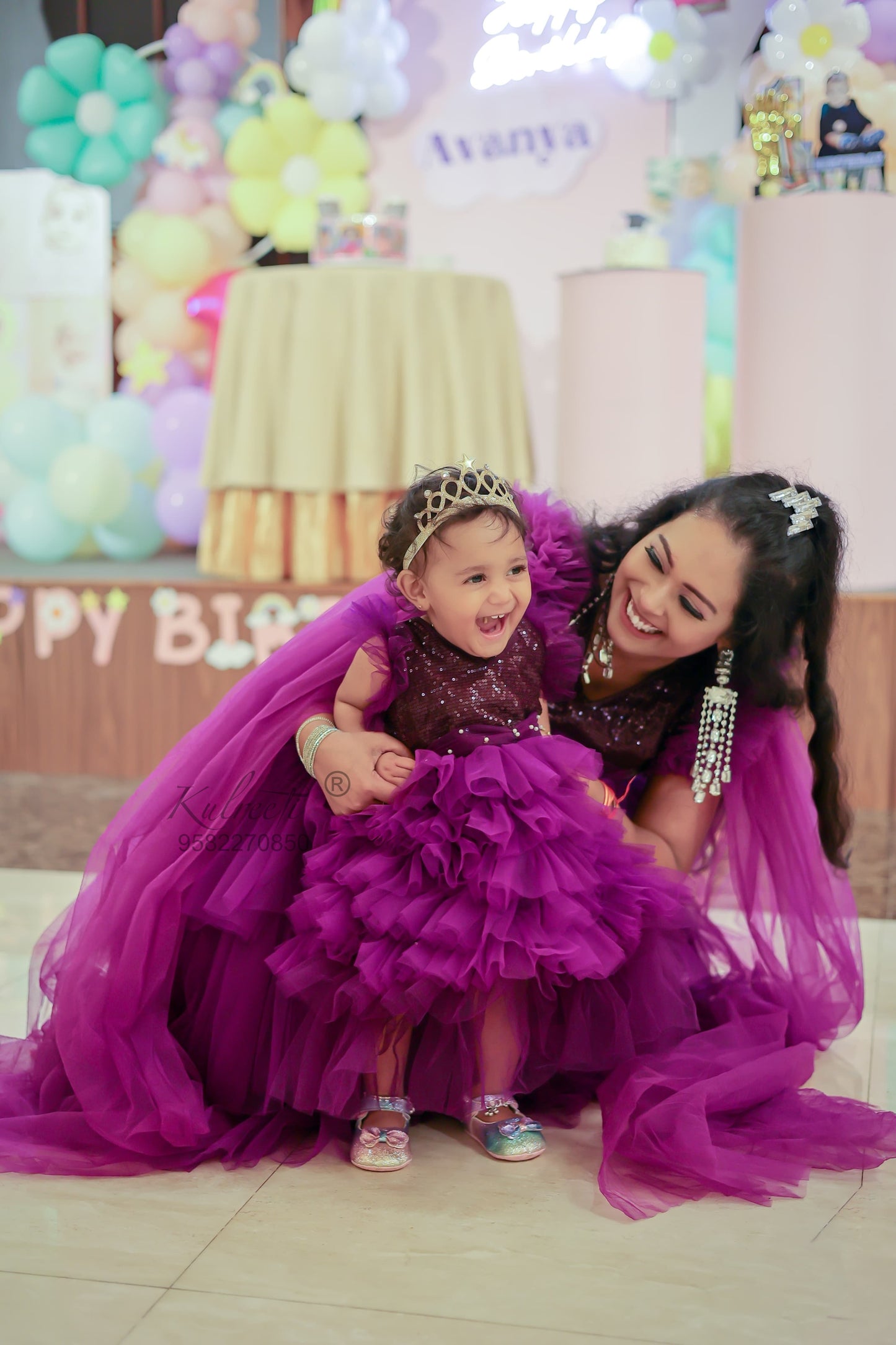Purple sequin gown Twinning For Mother & Daughter (2 Pcs Combo)