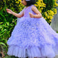 Lavender waterfall frill gown with sequin top and hand embroidery drape