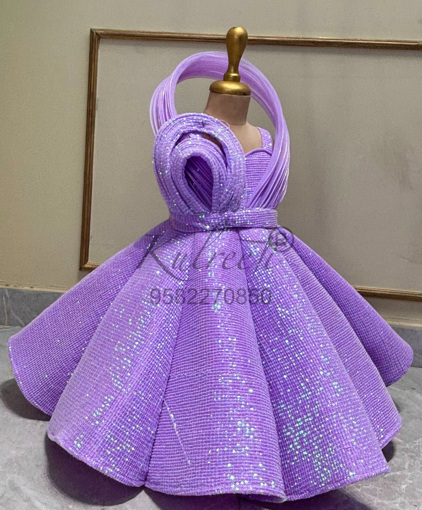Lavender pearl sequin ball panel gown