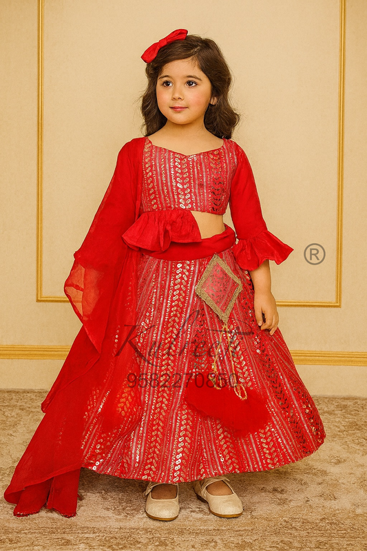 Red sequin work Lehenga and Dupatta