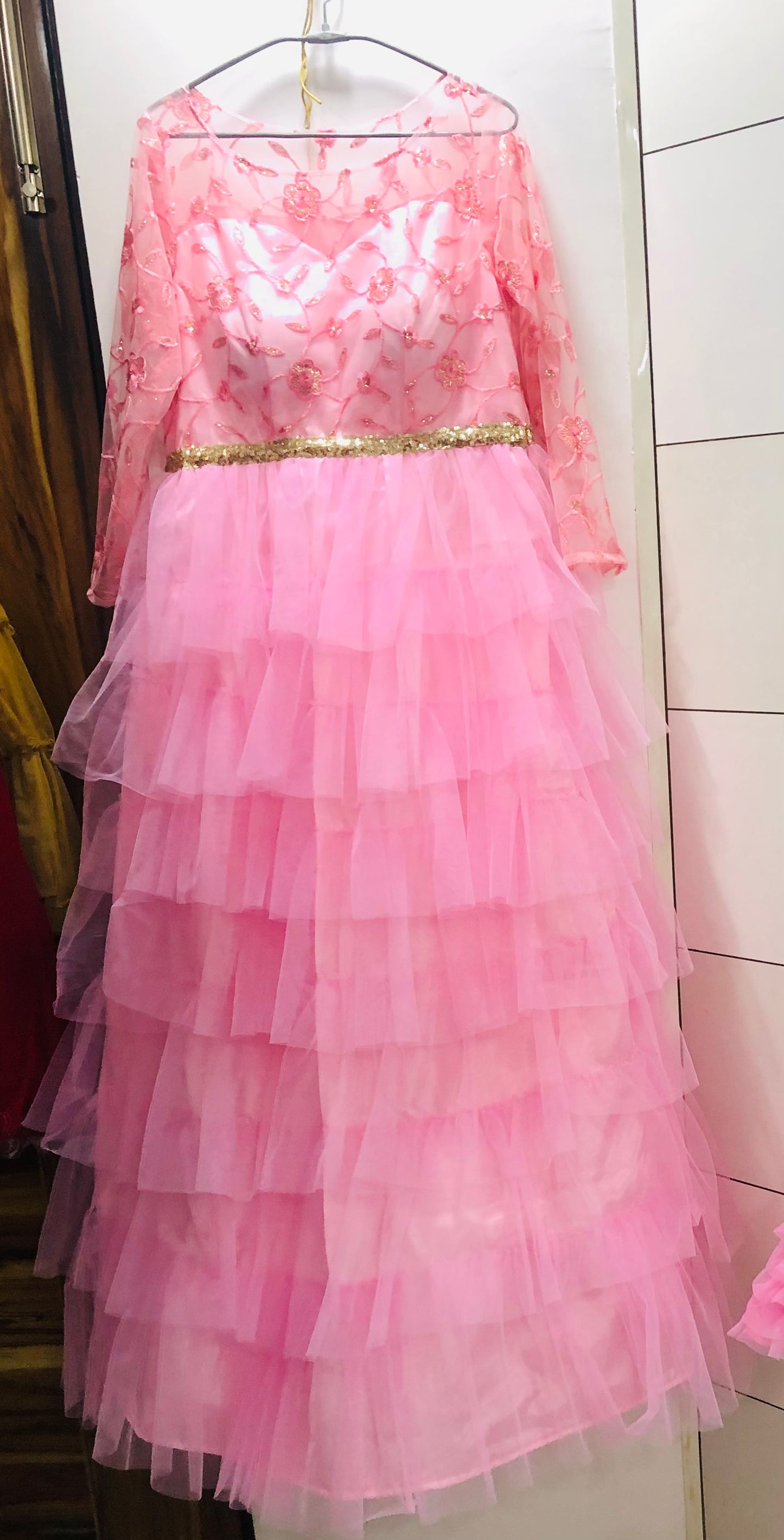 Baby Pink Multi Layer gown  1 Pc)