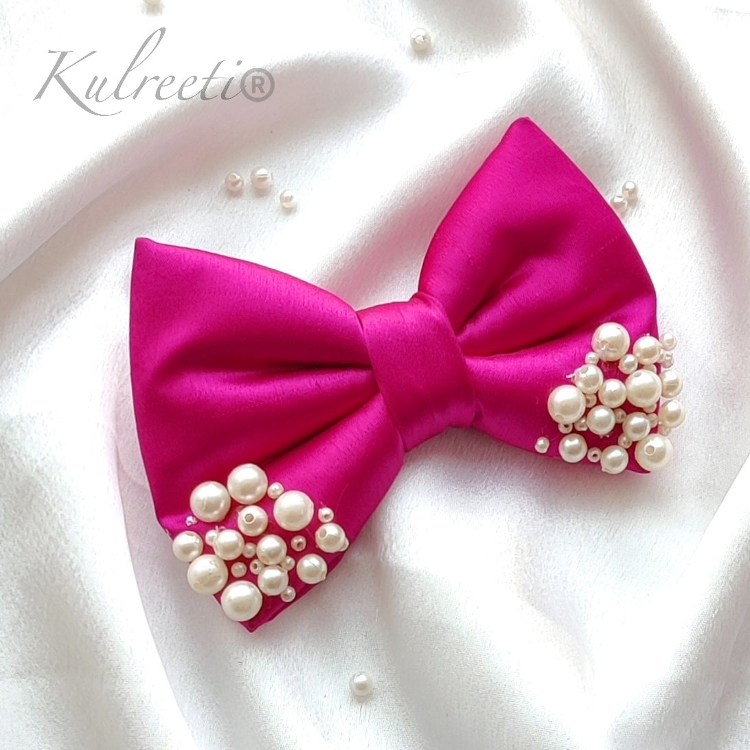 SATIN WITH PEARL DETAILING HAIR BOW ACCESSORY – Kulreeti® SATIN WITH PEARL DETAILING HAIR BOW ACCESSORY – Kulreeti®