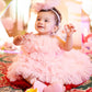 Baby Pink Multi Layer Fur Ball  Dress For Daughter (1 Pc)