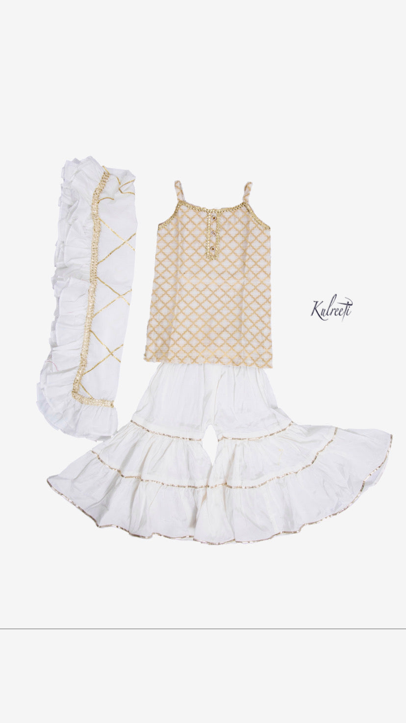 Ivory silk sharara set Set