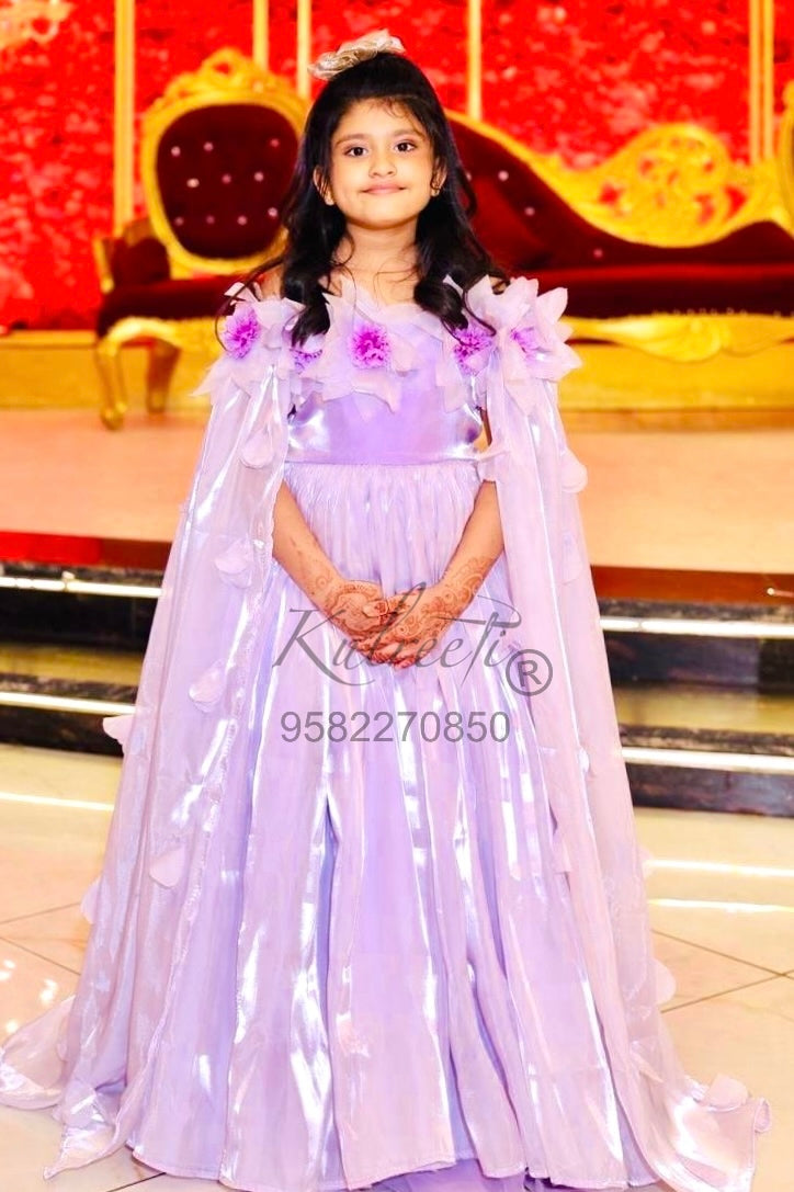 Lavender satin organza flower  theme Gown For Mother Or Daughter (1 Pc)