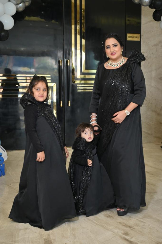 Black Chiffon Satin Gown Twinning for Mother/daughter/son(single or combo)