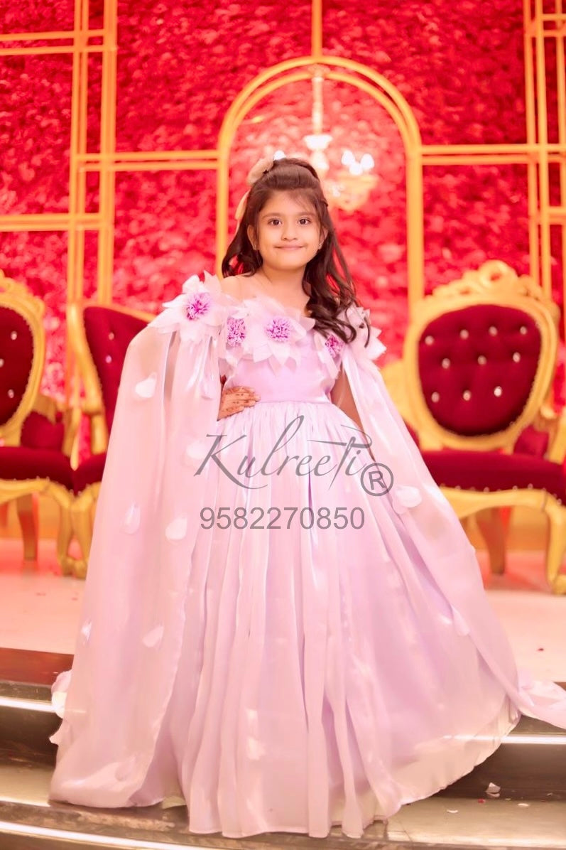 Lavender satin organza flower  theme Gown For Mother Or Daughter (1 Pc)