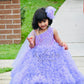 Lavender waterfall frill gown with sequin top and hand embroidery drape