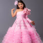 Dark pink Frill Gown with embroidered fabric and big flower