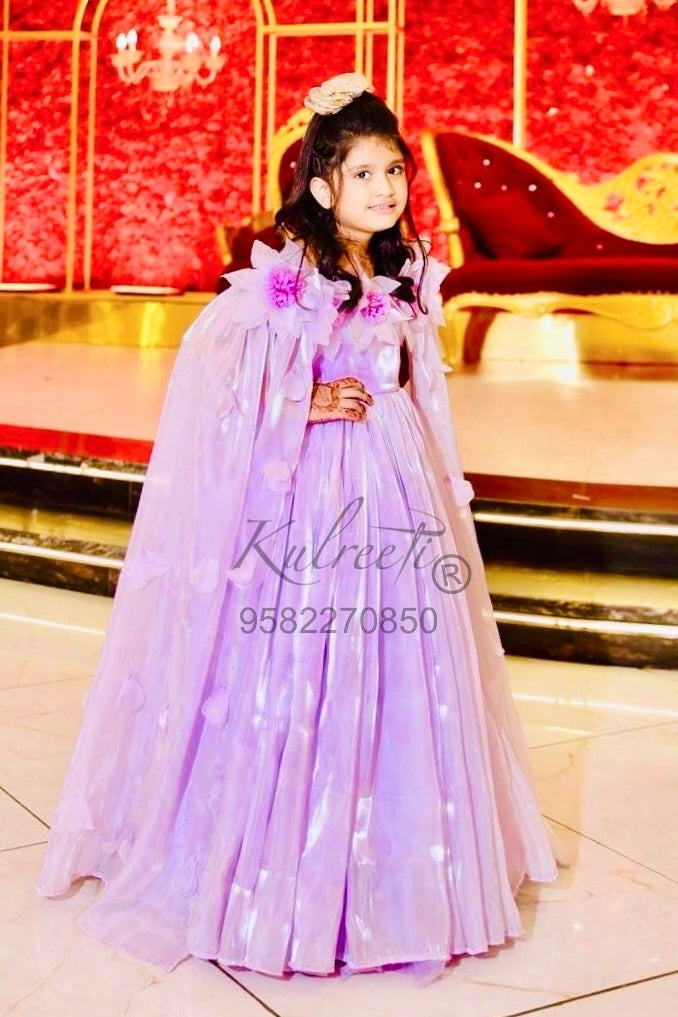 Lavender satin organza flower  theme Gown For Mother Or Daughter (1 Pc)