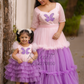 Pink lavender butterfly embroidered gown Twinning For Mother & Daughter (2 Pcs Combo)