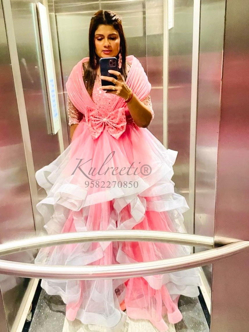 onion pink grey gown Twinning For Mother & Daughter (2 Pcs Combo) 9-10Y / Custom onion pink grey gown Twinning For Mother & Daughter (2 Pcs Combo) 9-10Y / Custom