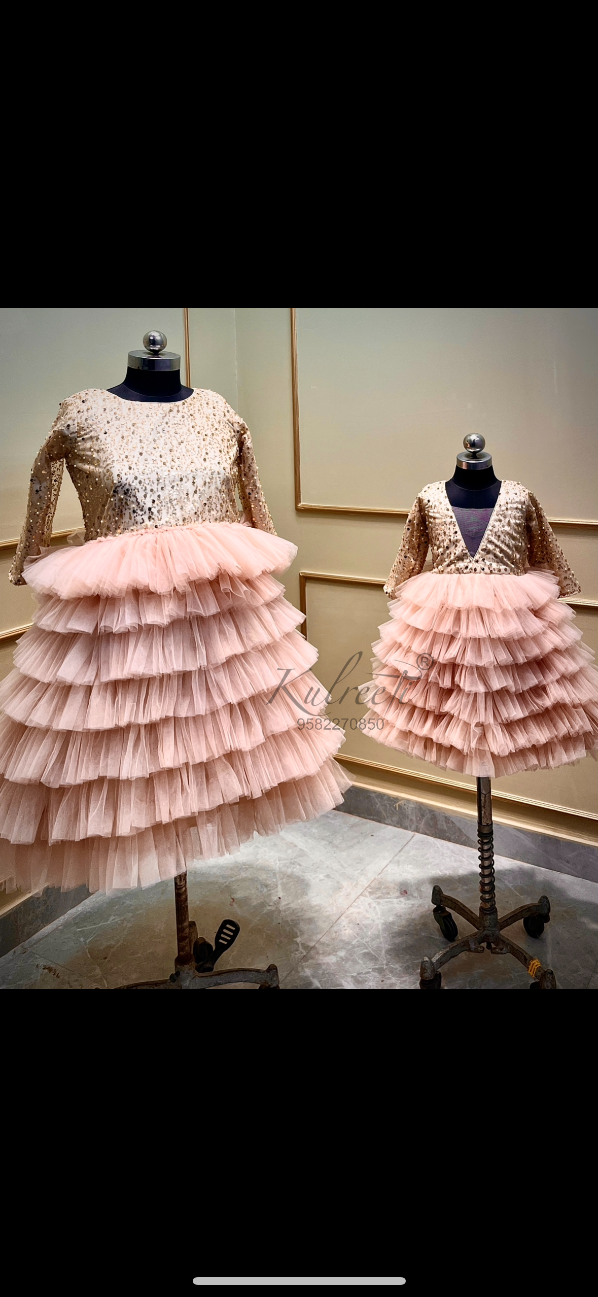 Dusty peach frilly with sequin top Twinning for Mother and Daughter (2 Pcs Combo)