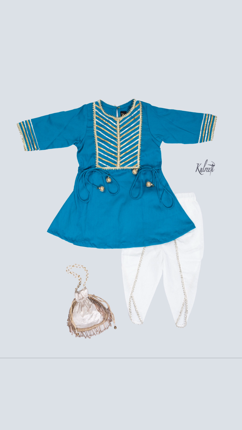 Blue cotton tulip pant kurta Set