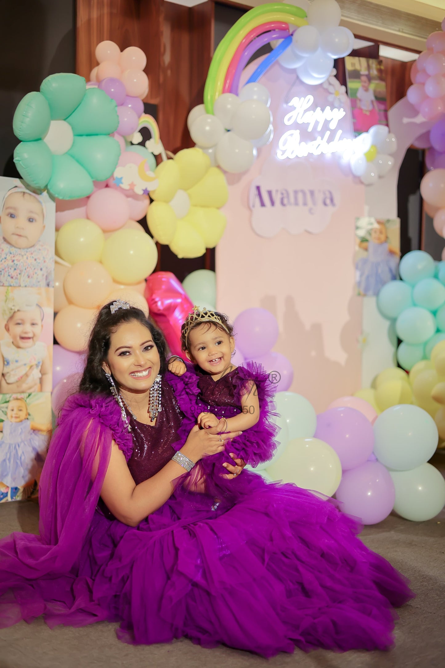 Purple sequin gown Twinning For Mother & Daughter (2 Pcs Combo)
