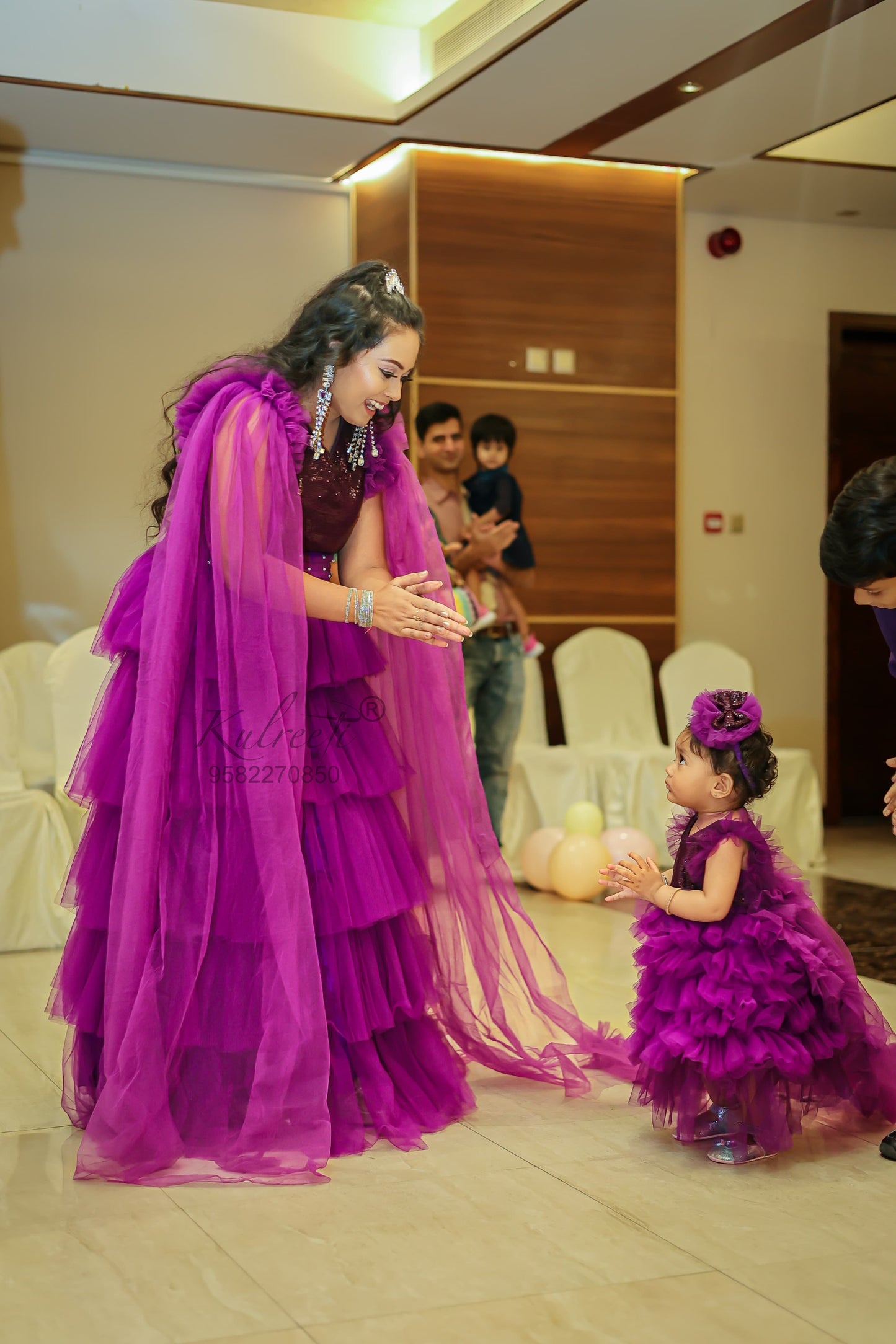 Purple sequin gown Twinning For Mother & Daughter (2 Pcs Combo)