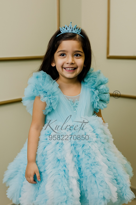 Lavender pink waterfall frill Theme Gown