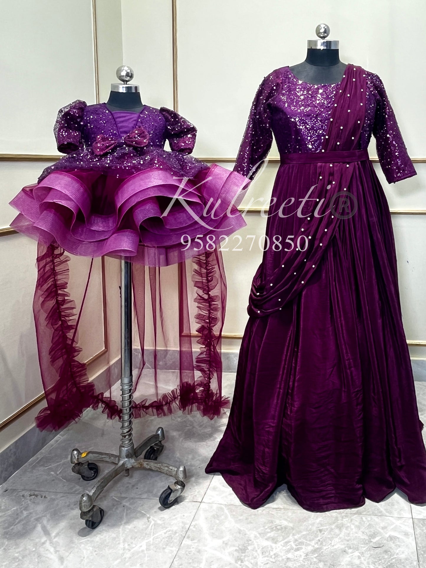 Purple gown Twinning For Mother & Daughter (2 Pcs combo